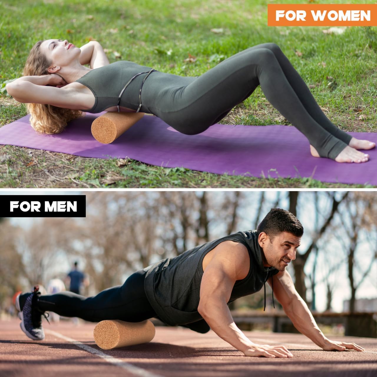 Roller Rece pentru Masaj din Plută Naturală – Yoga, Fitness și Recuperare Musculară