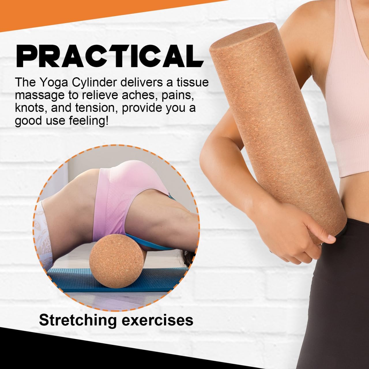 Roller Rece pentru Masaj din Plută Naturală – Yoga, Fitness și Recuperare Musculară