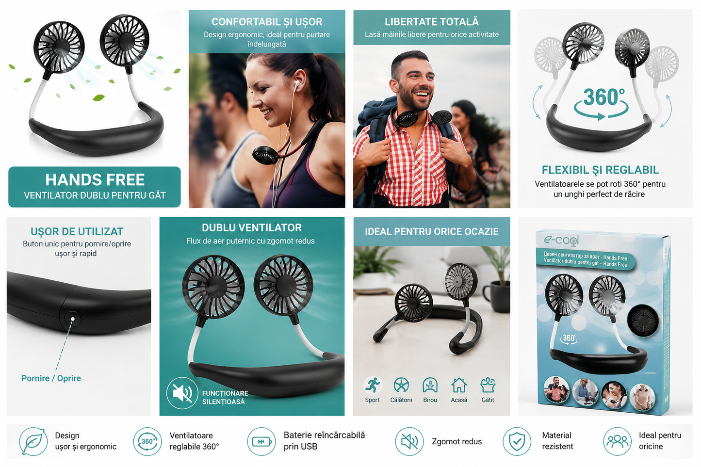 Ventilator Portabil Dublu pentru Gât – Hands Free