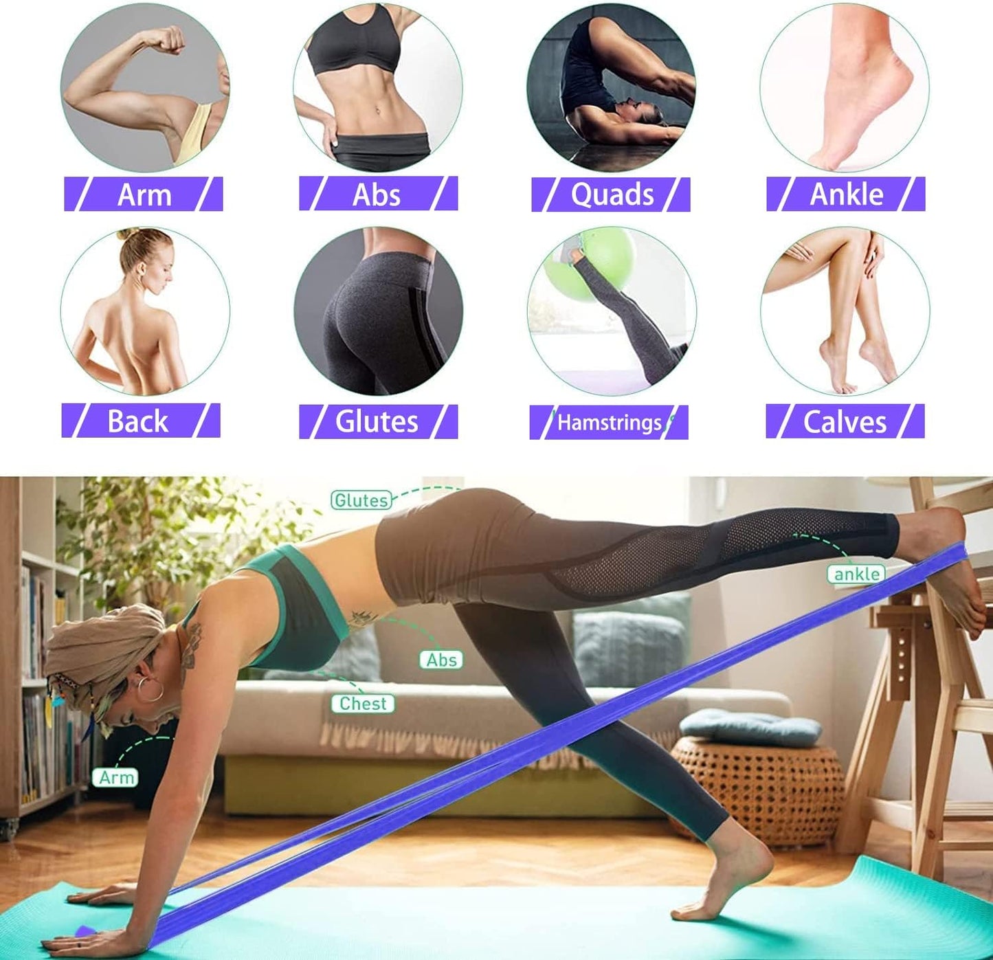 Bandă Elastică de Rezistență Yoga LiveUp 175 cm-Bandă Fitness pentru Antrenamente Acasă, Pilates, Stretching și Recuperare
