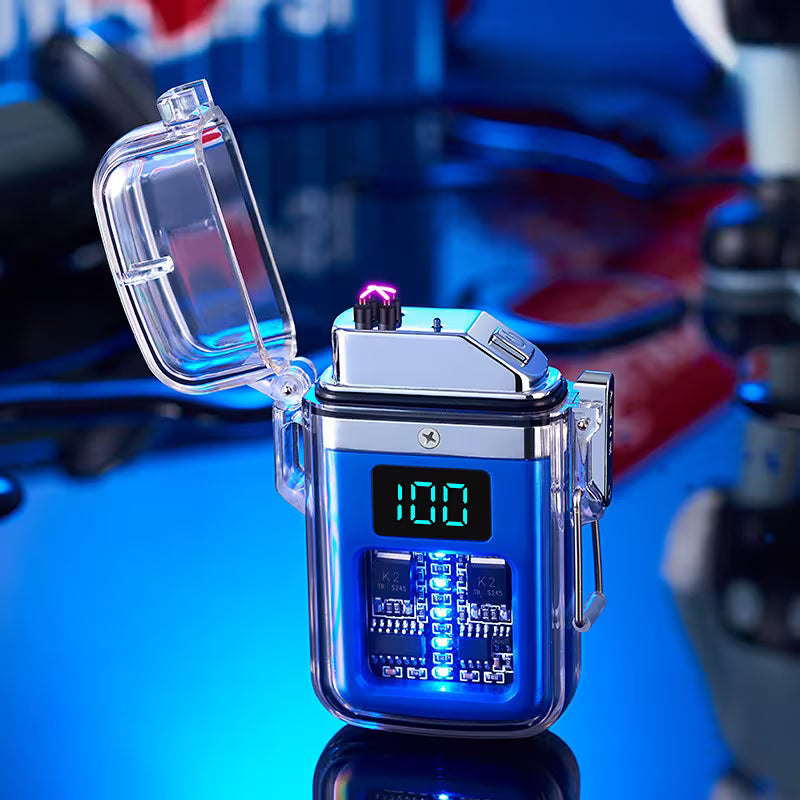 Brichetă Plasma Dublu Arc – Reîncărcabilă USB, Impermeabilă, Transparentă