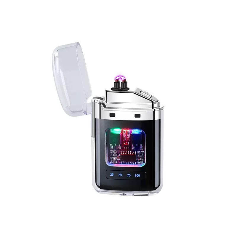 Brichetă Plasma Dublu Arc – Reîncărcabilă USB, Impermeabilă, Transparentă