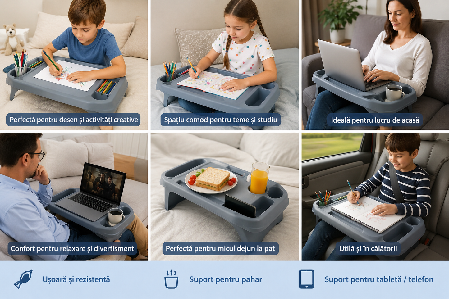 Masa pentru Laptop, Mic Dejun, Citit și Activități pentru Copii și Adulți