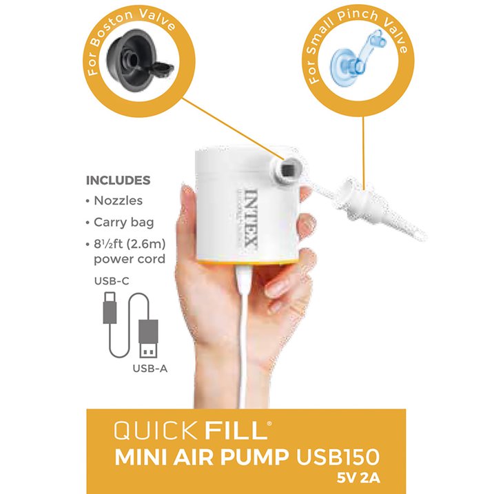 Mini Pompă Electrică Reîncărcabilă USB Intex QuickFill™ USB – Umflare și Dezumflare Rapidă