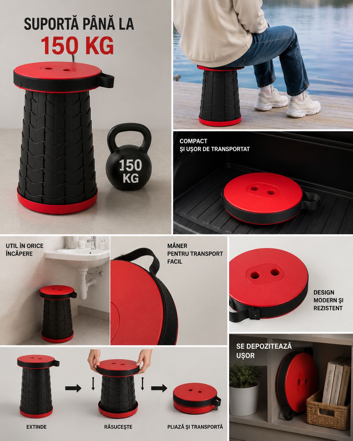 Scaun Pliabil Telescopic Portabil – Camping, Pescuit & Grădină