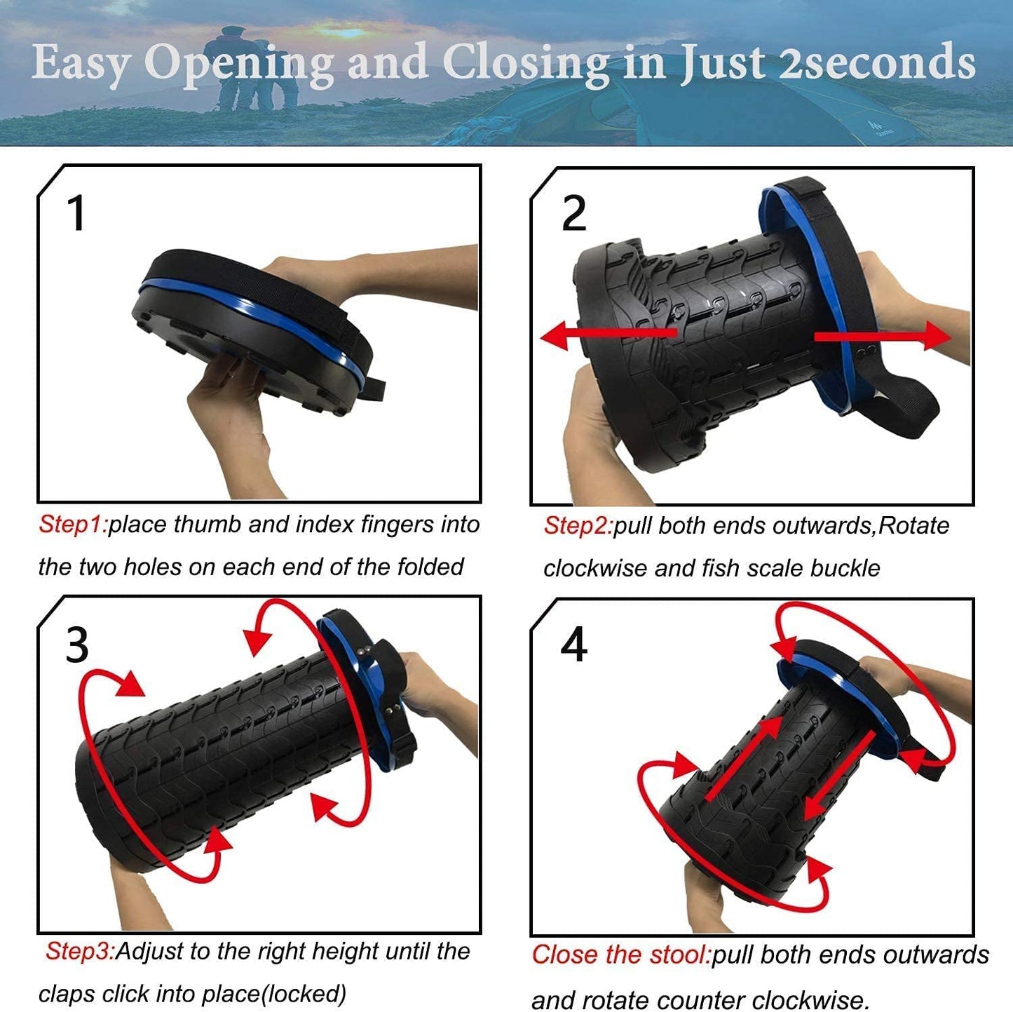 Scaun Pliabil Telescopic Portabil – Camping, Pescuit & Grădină