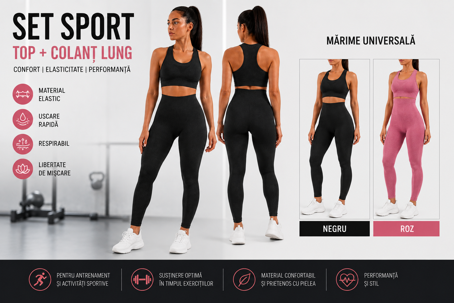 Set Sport Femei 2 Piese - Colanti +bustiera PUSH-UP