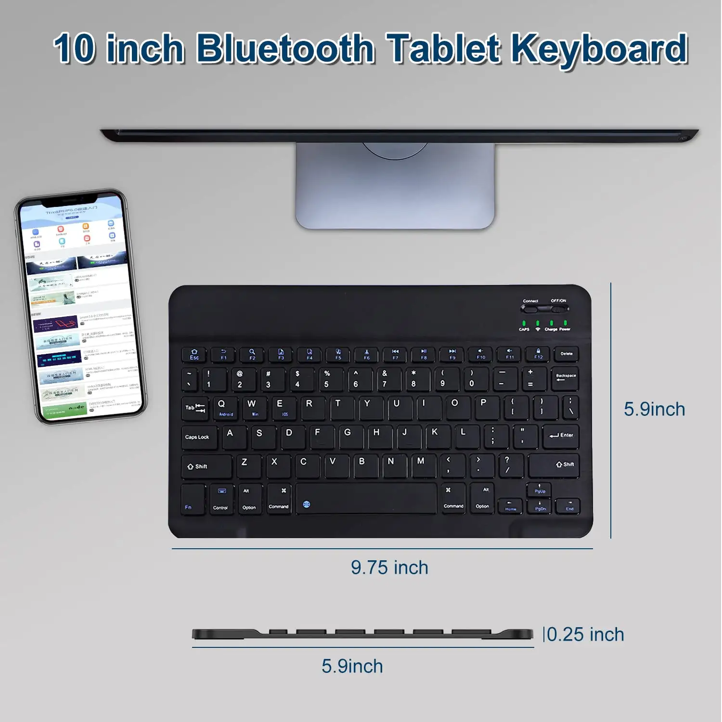Tastatură Wireless Ultra Subțire – Bluetooth, Reîncărcabilă, Compatibilă iOS/Android/Windows