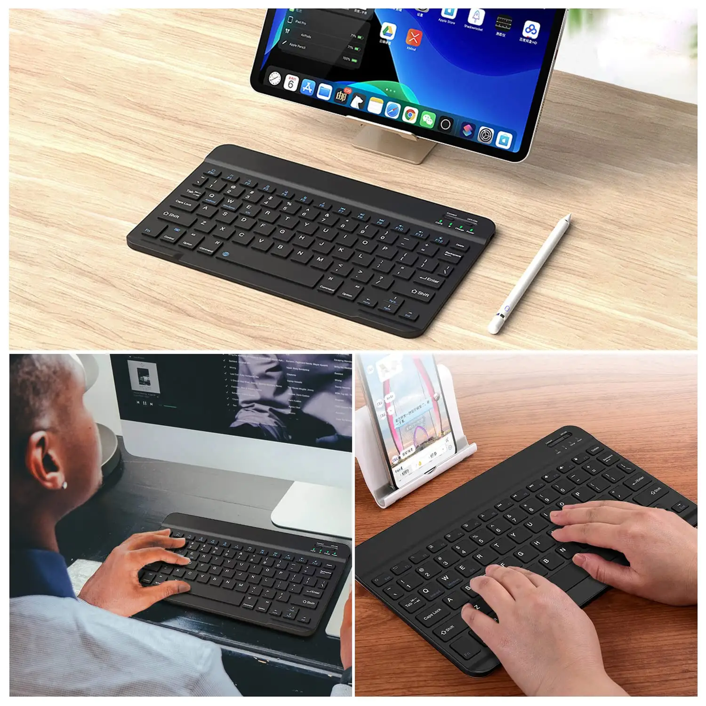 Tastatură Wireless Ultra Subțire – Bluetooth, Reîncărcabilă, Compatibilă iOS/Android/Windows