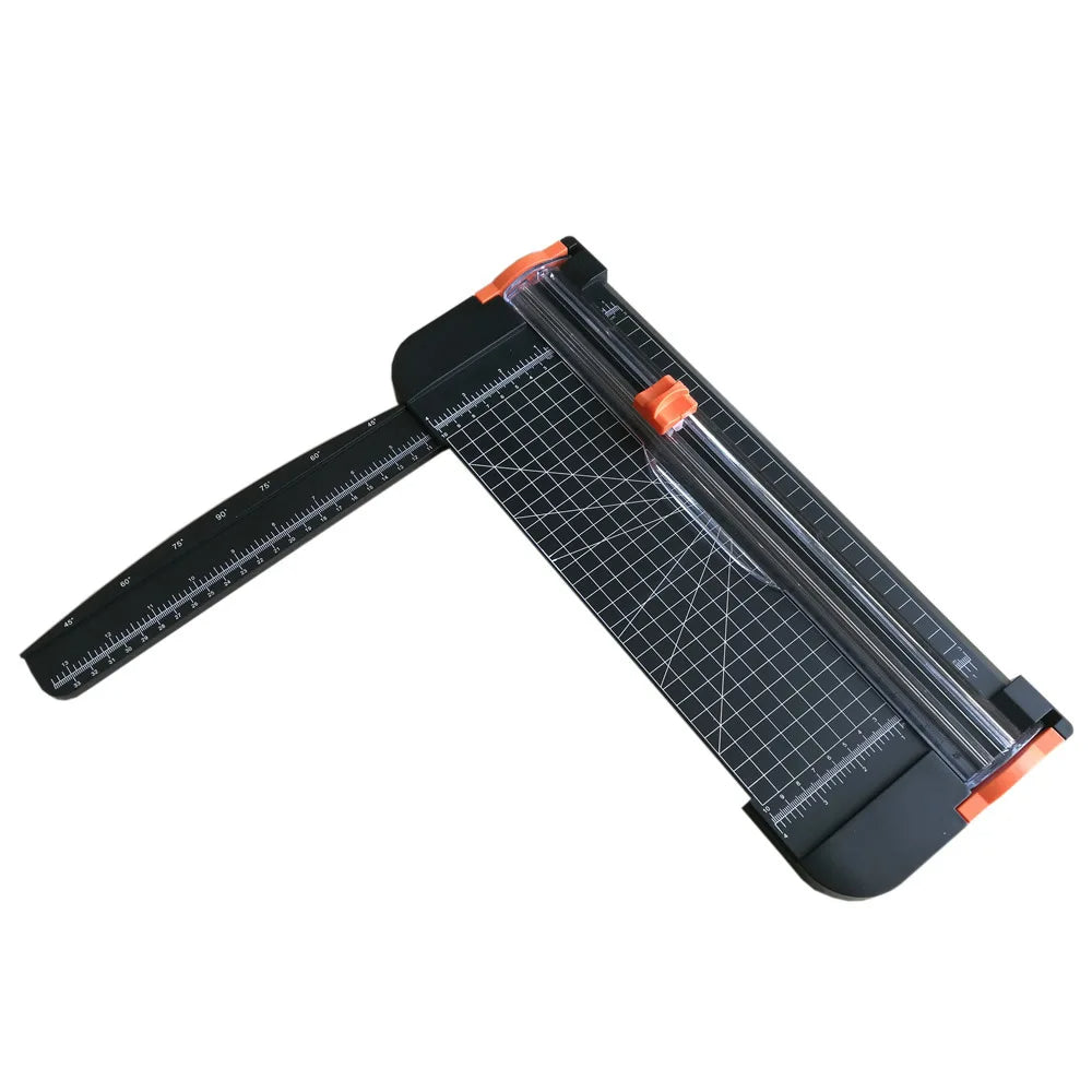 Trimmer Hârtie cu Lamă Ascunsă Si Riglă Pliabilă – 12 Foi, A3/A4/A5, Anti-Alunecare, Negru
